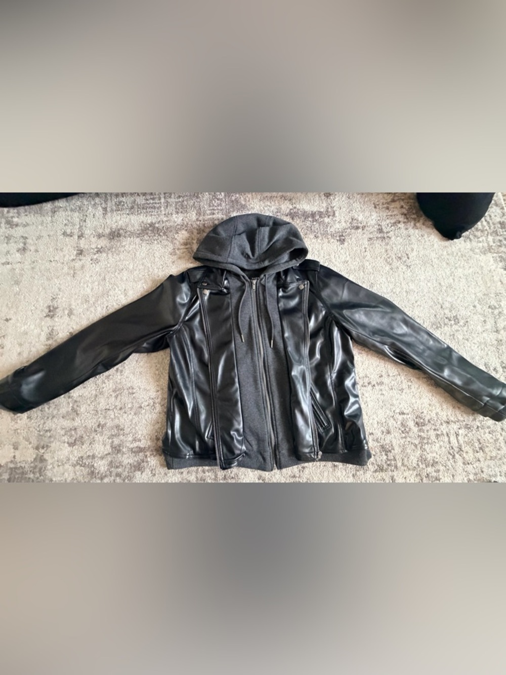 Torrid Black Faux Leather Hooded Jacket Size LG